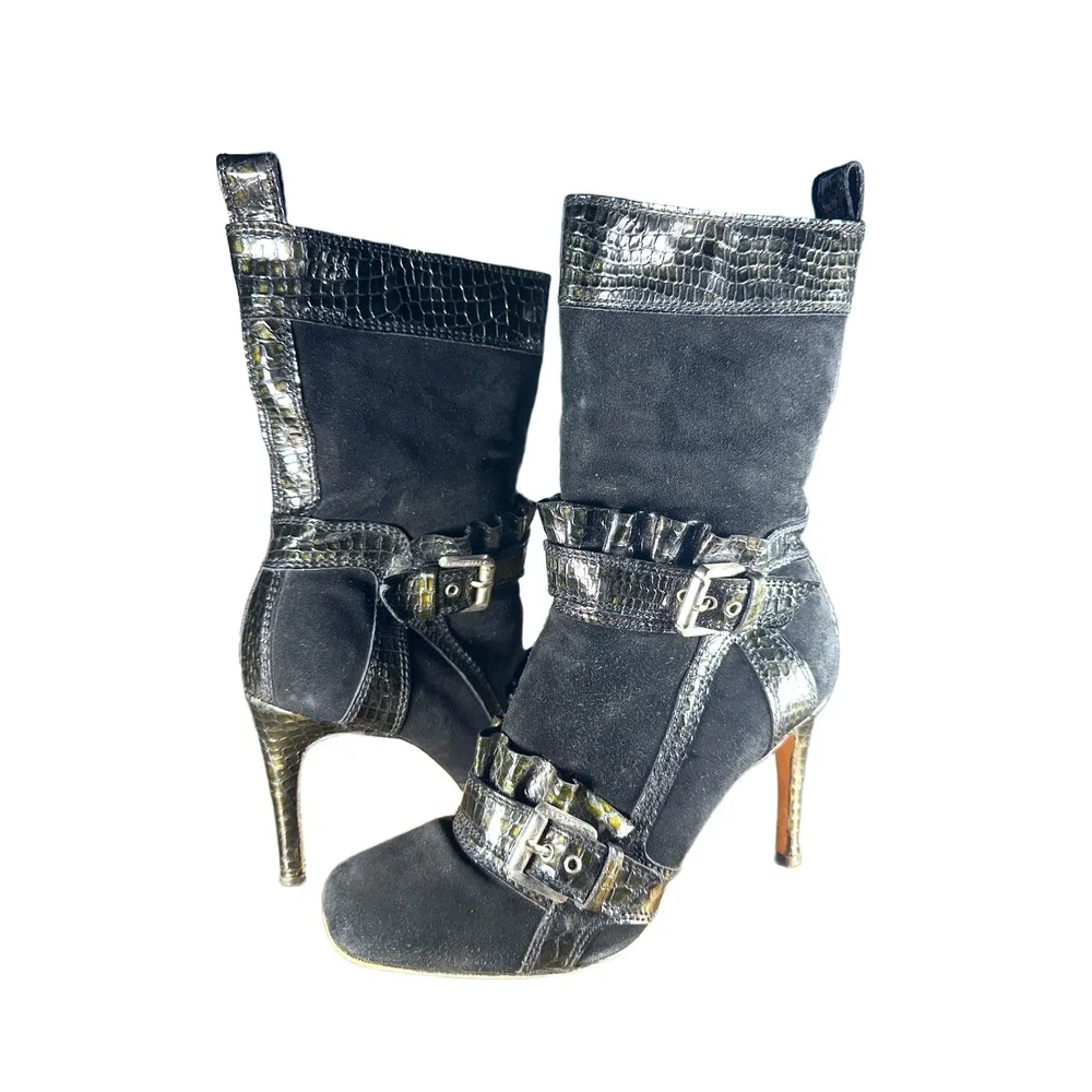 DSQUARED Booties Ankle Stiletto Heels Going Out Casual Dressy Suede Black 7